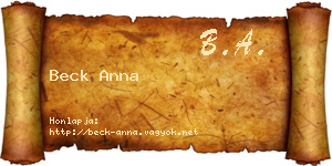 Beck Anna névjegykártya